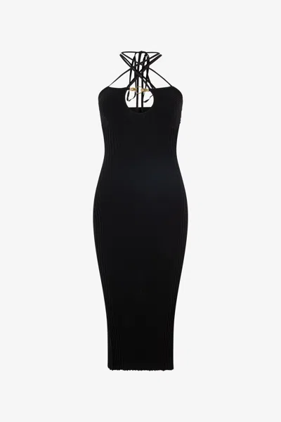 Roberto Cavalli Ribbed Midi Dress In Black