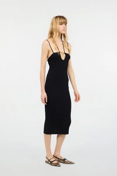 Roberto Cavalli Ribbed Midi Dress In Black
