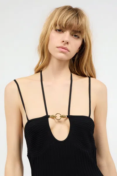 Roberto Cavalli Ribbed Midi Dress In Black