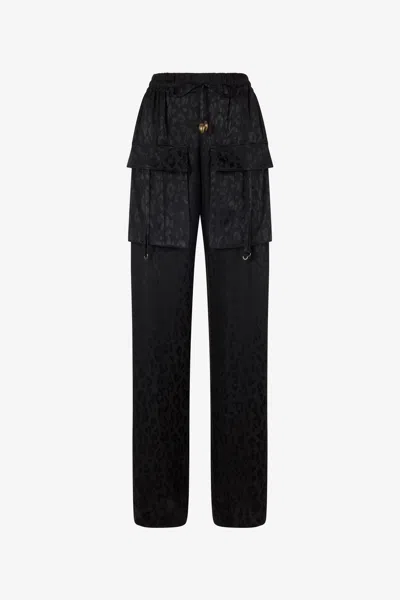 Roberto Cavalli Monochrome Jaguar Skin Print Pants In Black