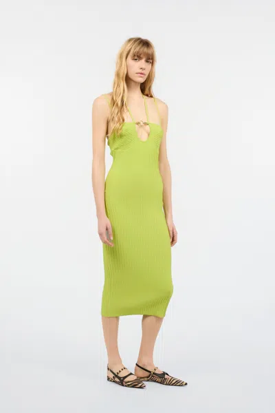 Roberto Cavalli Ribbed Midi Dress In Light Green