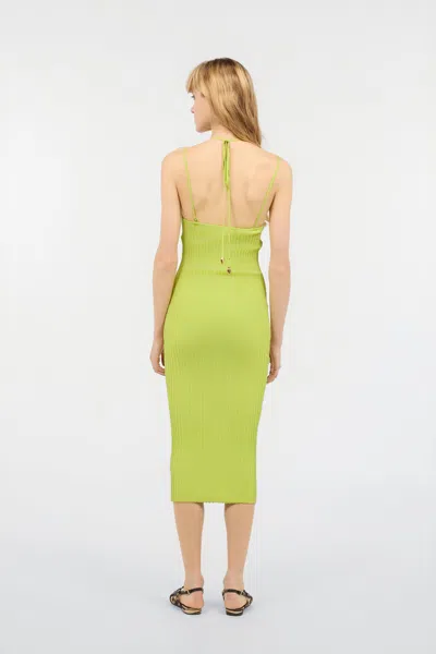 Roberto Cavalli Ribbed Midi Dress In Light Green