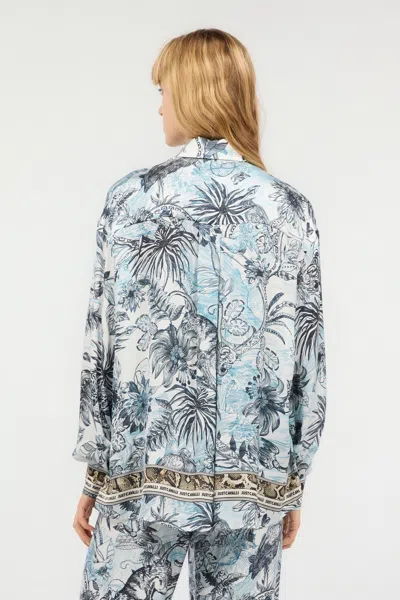 Roberto Cavalli Shirt With Jungle And Python Print In Light Blue