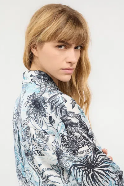 Roberto Cavalli Shirt With Jungle And Python Print In Light Blue