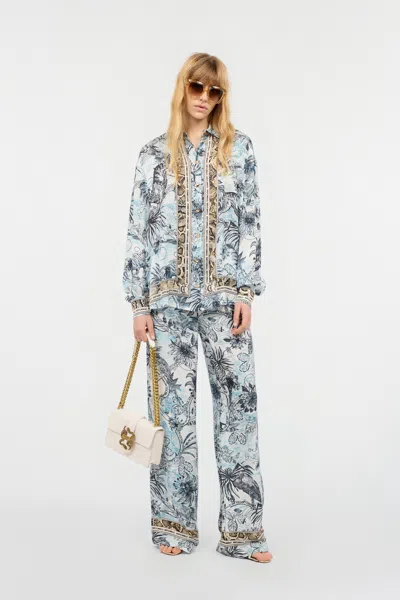 Roberto Cavalli Shirt With Jungle And Python Print In Light Blue