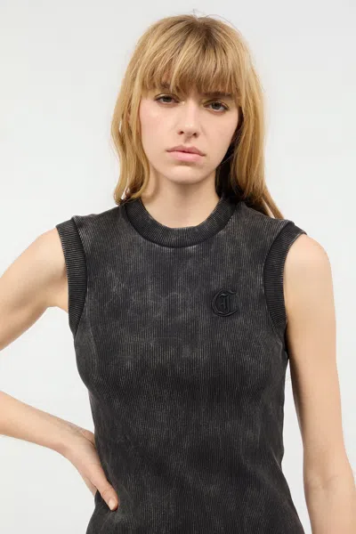 Roberto Cavalli Ribbed Mini Dress With Jc Monogram In Black