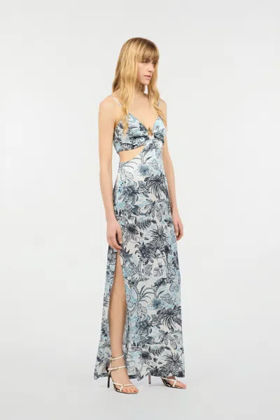 Roberto Cavalli Long Jungle Print Dress In Light Blue