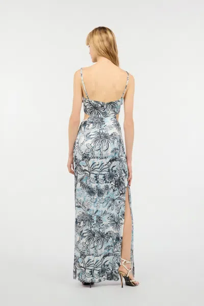 Roberto Cavalli Long Jungle Print Dress In Light Blue