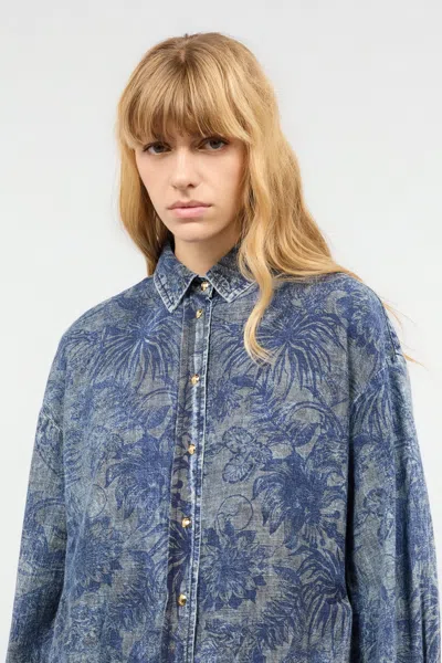 Roberto Cavalli Floral Print Shirt In Blue