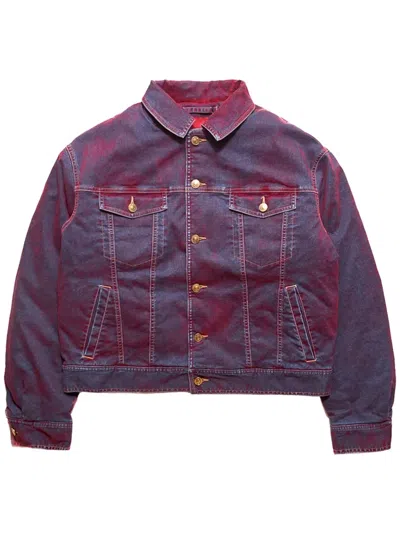 Kusikohc Red Velvet Padded Multi Rivet Denim Jacket In Red