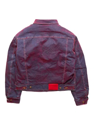 Kusikohc Red Velvet Padded Multi Rivet Denim Jacket In Red
