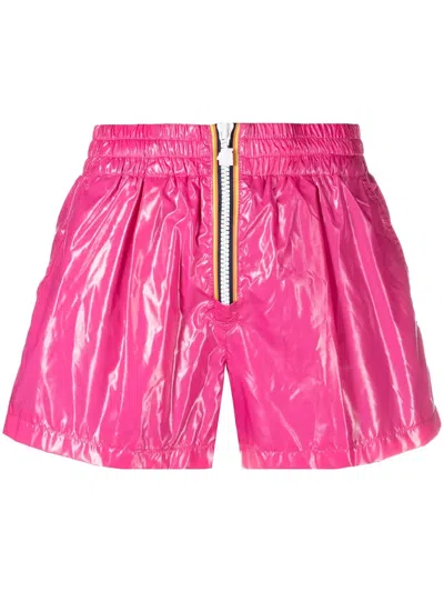K-way R&d High-shine Zip-up Mini Shorts In Pink