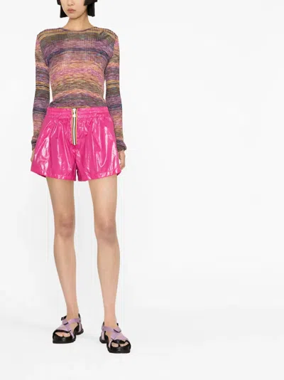 K-way R&d High-shine Zip-up Mini Shorts In Pink