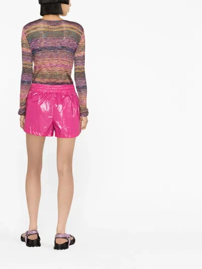 K-way R&d High-shine Zip-up Mini Shorts In Pink