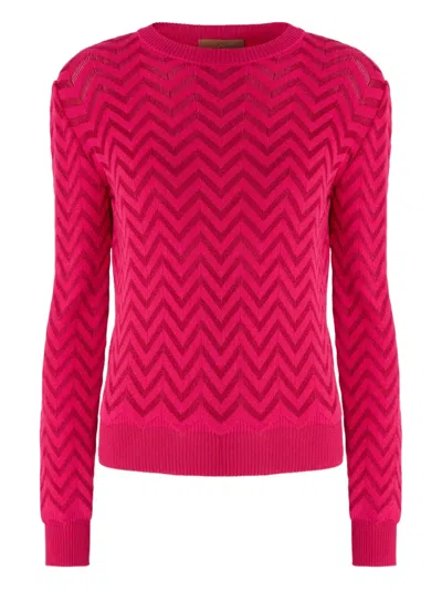 Missoni Tone-on-tone Chevron Crewneck Sweater In Pink