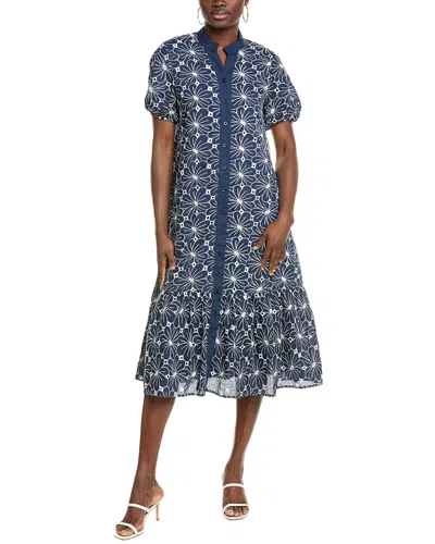 Gracia Button-up Puff Midi Dress In Blue