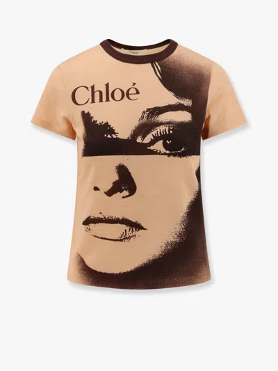 Chloé Multicolor Crewneck T-shirt With Maxi Graphic Print On The Front In Wool Blend Woman