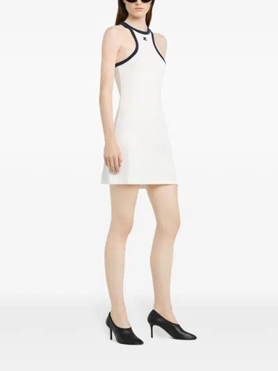 Courrèges White Mini Dress With Navy Blue Trim