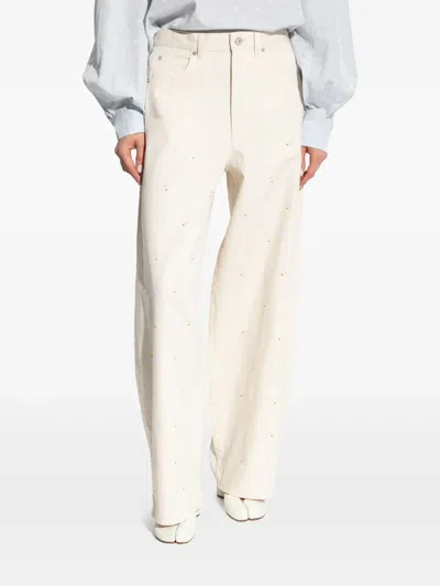 Marni Embroidered Wide Leg Jeans In Riw08 Bone