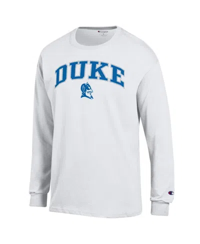 Champion Men's White Duke Blue Devils Arch Over Logo Long Sleeve T-shirt In White
