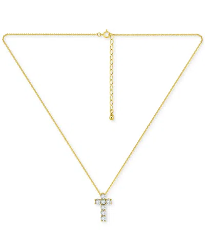 Giani Bernini Cubic Zirconia Cross Pendant Necklace, 16" + 2" Extender, Exclusively At Macy's In Silver