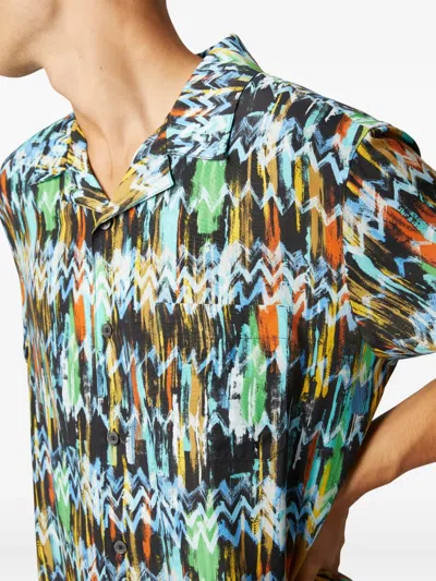 Missoni Viscose Bowling Shirt With Zig Zag Print Brushed Effect In Black