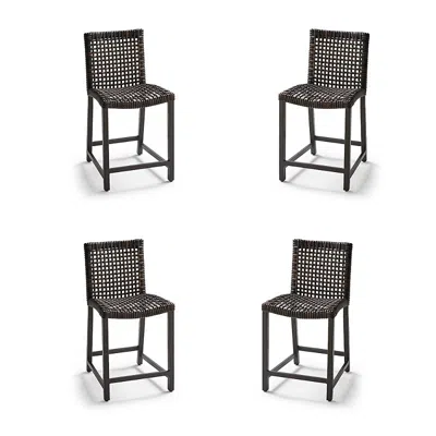 Frontgate Isola 4-pc. Counter Stool In Black Aluminum & Black Walnut Wicker
