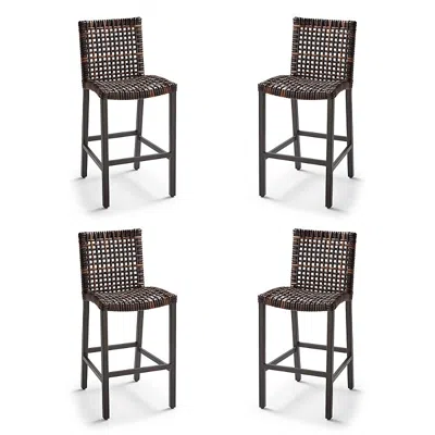 Frontgate Isola 4-pc. Bar Stool In Black Aluminum & Black Walnut Wicker