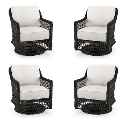 Frontgate Hampton 4-pc. Swivel Lounge Chair In Black Walnut Wicker
