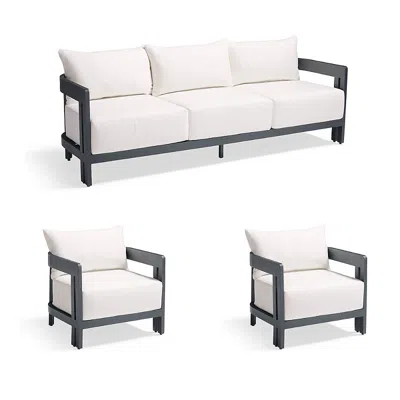 Frontgate Porticello 3-pc. Sofa Set With Two Lounge Chairs In Matte Black Aluminum