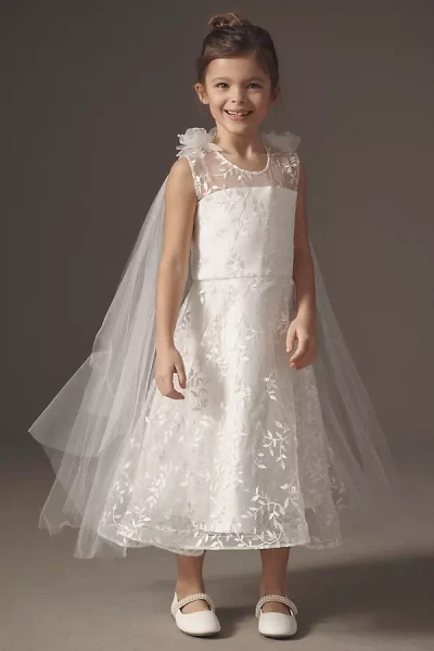 Gió Bespoke Beatrice Vine Shoulder-detail Flower Girl Dress In White