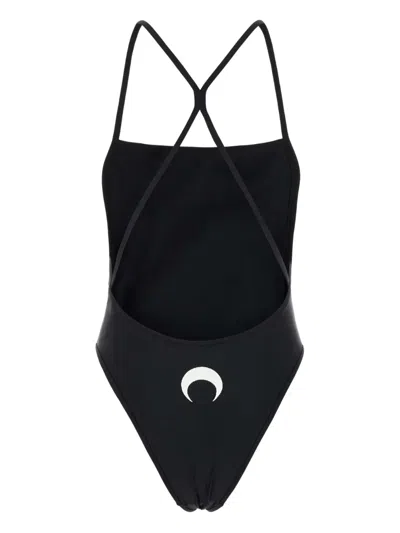Marine Serre Stretch Nylon Swimsuit Cross-back Design In Black