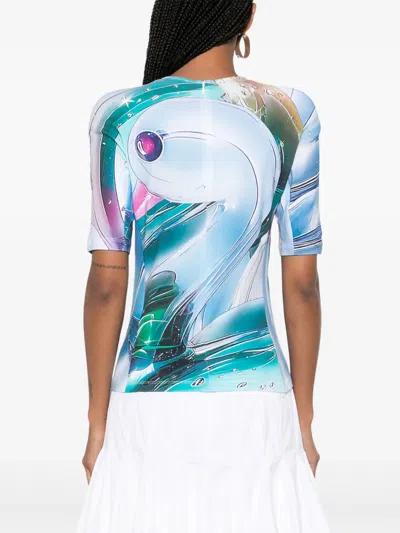 Tory Burch Shoulder Reinforcement Abstract Print Crew Neck Top In Blue