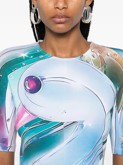 Tory Burch Shoulder Reinforcement Abstract Print Crew Neck Top In Blue