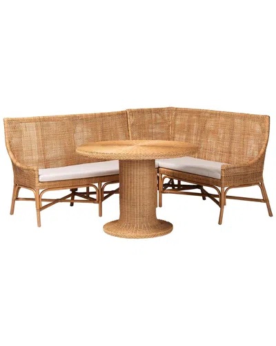 Baxton Studio Rashtin Bohemian Rattan 3pc Dining Nook Set