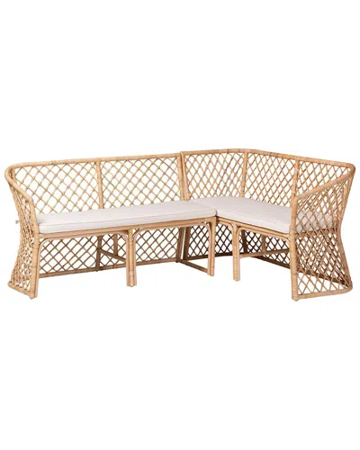 Baxton Studio Aysi Bohemian Rattan 2pc Dining Nook Bench Set