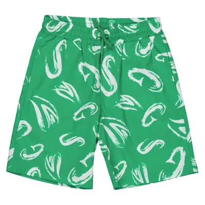 Msgm Kids Grafitti Print Bermuda Shorts In Green