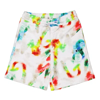 Msgm Kids Watercolour Grafitti Bermuda Shorts In White