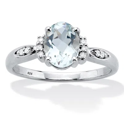 Palm Beach Jewelry 1.17 Tcw Aquamarine Platinum Plated Silver Ring In White