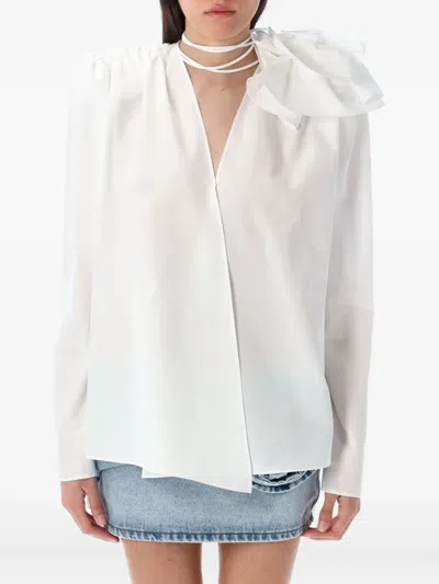 Magda Butrym Satin Blouse With Padded Shoulders And Draped Detail In White