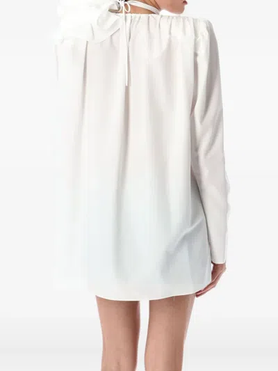 Magda Butrym Satin Blouse With Padded Shoulders And Draped Detail In White