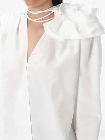 Magda Butrym Satin Blouse With Padded Shoulders And Draped Detail In White