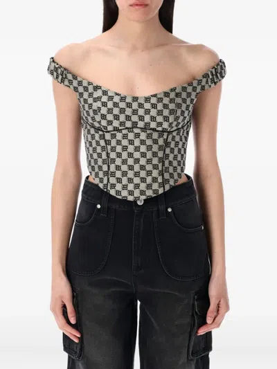 Misbhv Gray Monogram Canvas Corset Top In Black