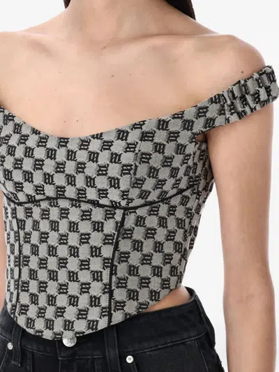 Misbhv Gray Monogram Canvas Corset Top In Black