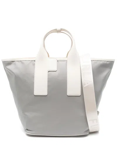 Furla Piuma M Tote Nylon Handbag Ash Color In Grey