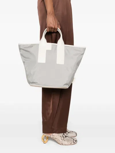 Furla Piuma M Tote Nylon Handbag Ash Color In Grey