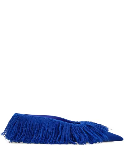 Ferragamo Fabric Mules With Fringe Detailing And Pointed Toe In Blue