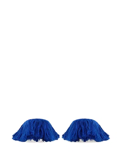Ferragamo Fabric Mules With Fringe Detailing And Pointed Toe In Blue