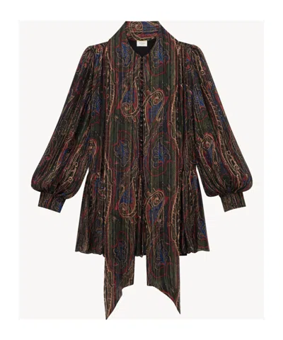 Saint Laurent Bow Detail Semi-sheer Dress In Silver