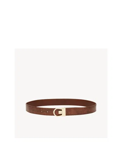 Saint Laurent Reversible Belt In Crocodile-embossed Leather In Brown